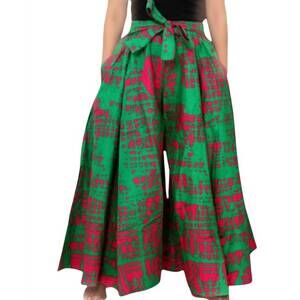 NEW KARA CHIC african print wide leg pants in multi green